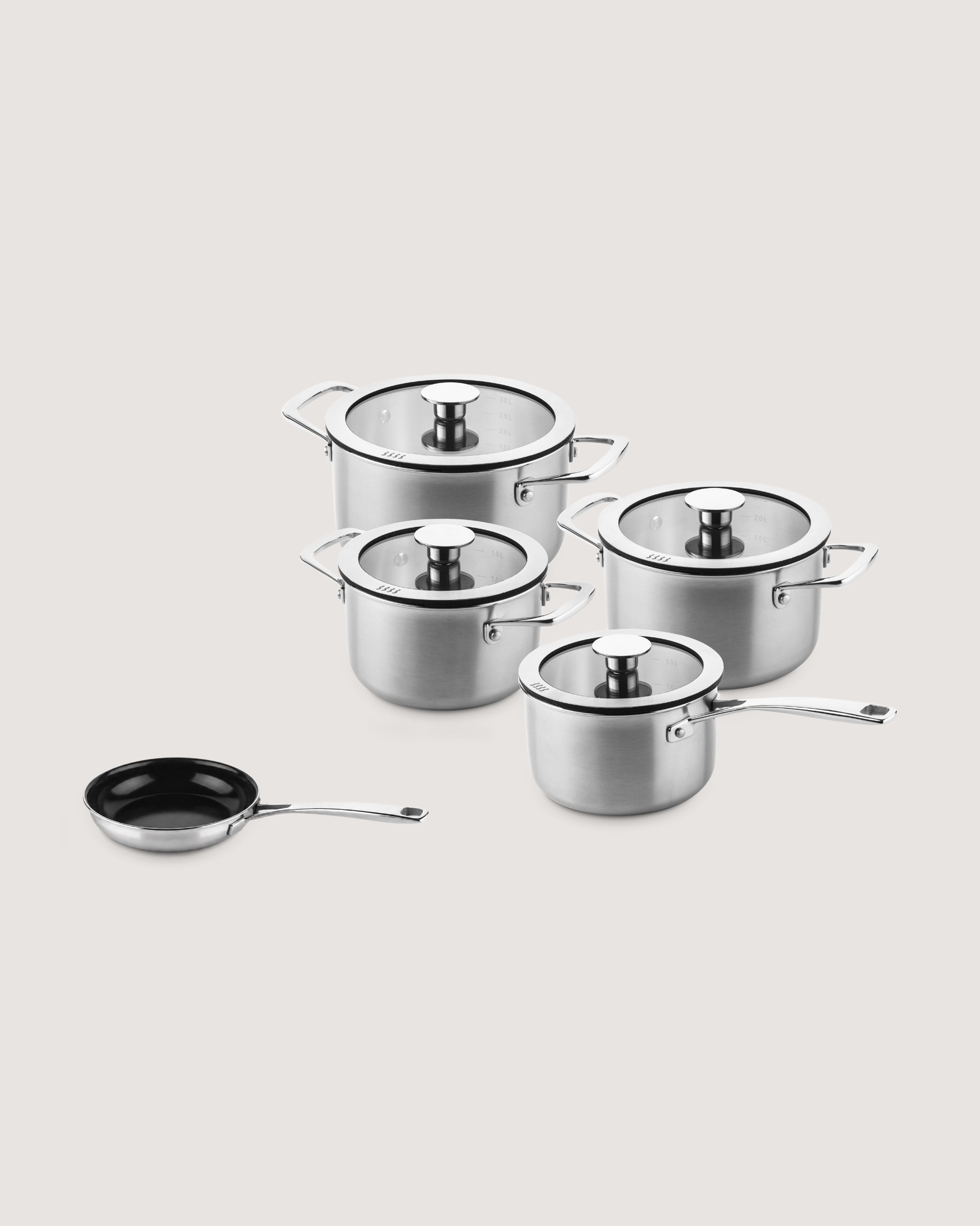 3-laags pannenset 4-delig voor kookplaatafzuiging + Ø20 cm koekenpan cadeau