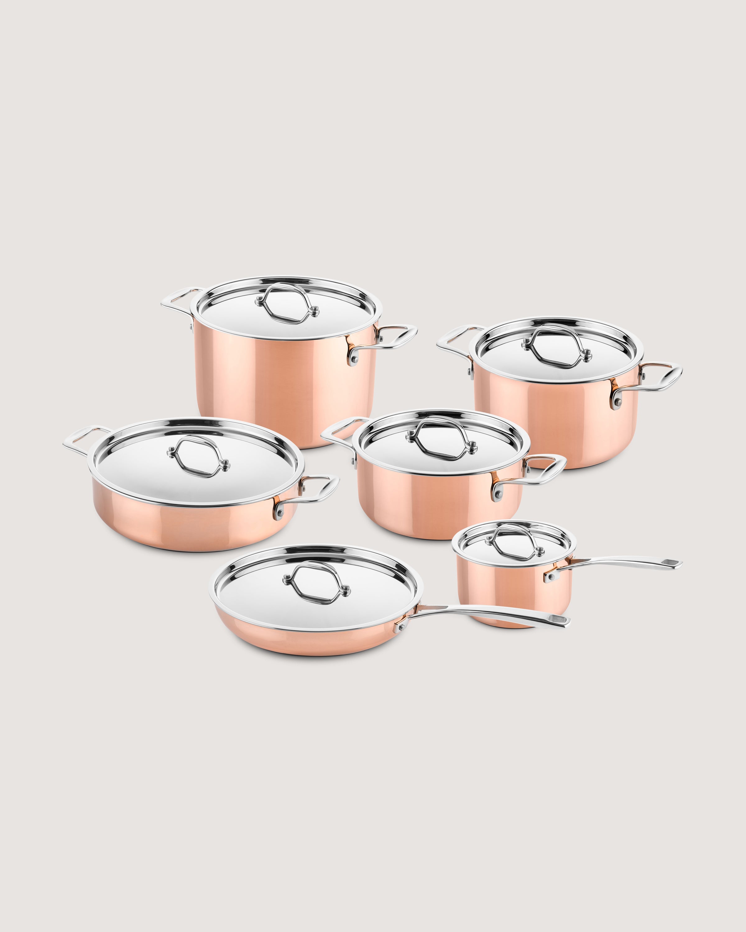 Koperen pannenset 6-delig