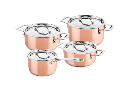 4 delige koperen pannenset (geschikt voor inductie)